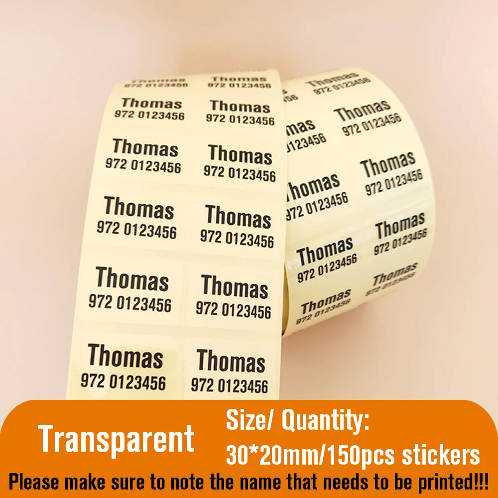 

150 шт., прозрачная водонепроницаемая наклейка с именем, персонализированная самоклеящаяся детская школьная этикетка, детская канцелярская бирка на иврите