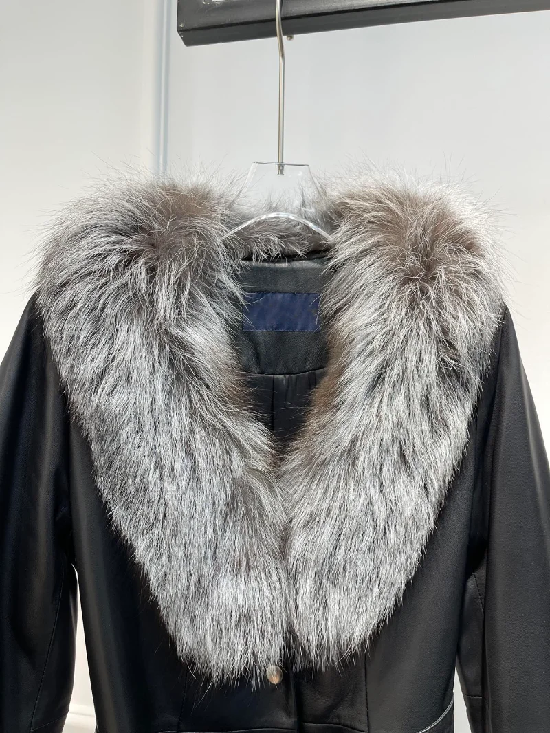 Black unisex Leather Jacket with Belt Warming Cool Style Ladies Clothes 2022 New Winter Autumn