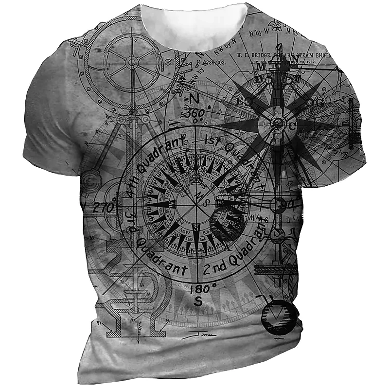 

2023 summer Vintage Compass T Shirt Men 3d Print Navigation Compass Men's Crew Neck Short Sleeve Oversized Tops Tee Shirt Homme