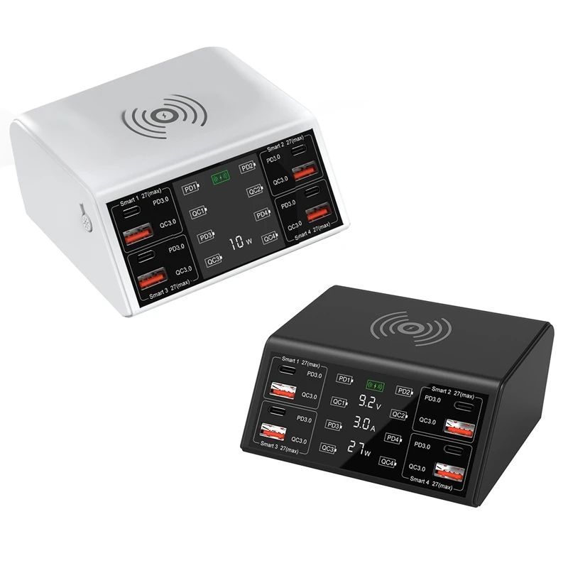 

USB Multi-Port Charger 4-Way Super Fast Charge 15W Wireless Charge Desktop Charger 8-Port Fast Charge EU Plug