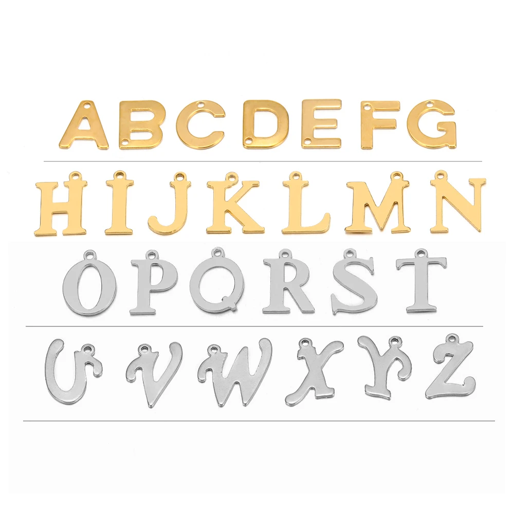 Бусины-подвески из нержавеющей стали золотого цвета с буквами, 100 шт.