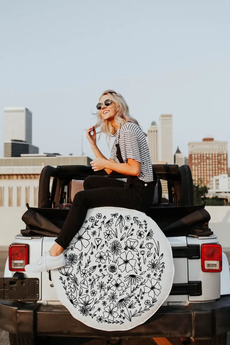 

All Over Floral Tire Cover for JL Backup Camera, Tire Cover With Flowers, Floral Tire Cover, Car Accessories