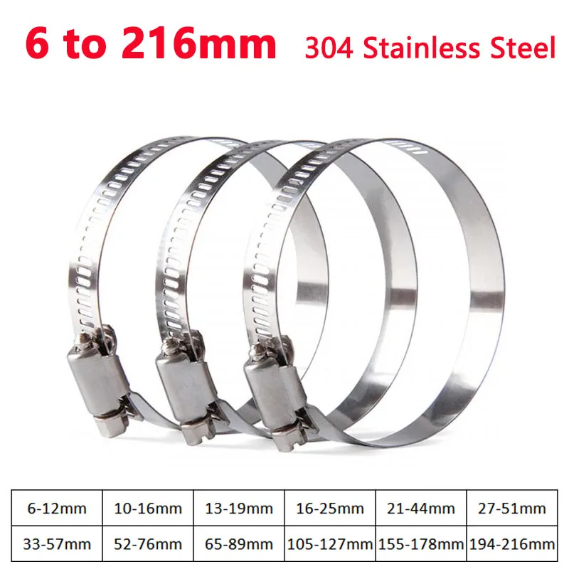 

1pc 6 to 216mm 304 Stainless Steel Pipe Clamps Adjustable Drive Hose Clamp Fuel Line Worm Size Clip Hoop Hose Clamp