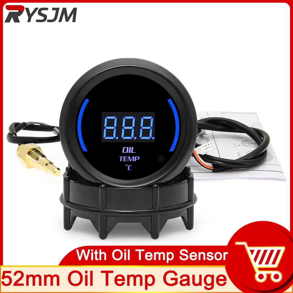 

52 мм Универсальный автомобильный датчик температуры масла 20 ~ 150 Цельсия Светодиодный измеритель температуры масла с датчиком автомобиля с синим окружающим светом по индивидуальному заказу
