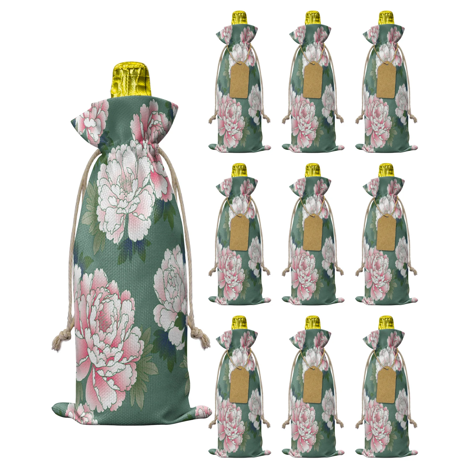 

10 шт. винтажные пионы, сумка для винных бутылок, Рождественский Декор для дома, чехол для винных бутылок, украшение для свадебной вечеринки, винные мешки в подарок