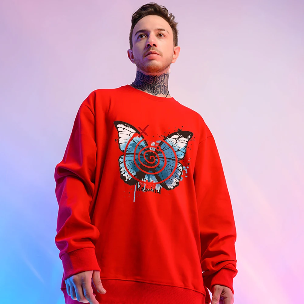 

Свитшот мужской с выцветающей бабочкой и напоминанием о принте, хлопковый оригинальный теплый свитшот, базовая Повседневная качественная мягкая уличная одежда