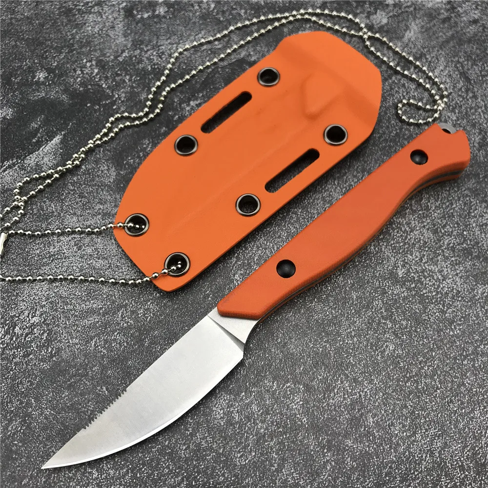 

Tactical BM 15700 Flyway Fixed Blade Knife 2.7" Marked CPM-154 Blade, Orange G10 Handles, Boltaron Sheath Hunting Kitchen Knives