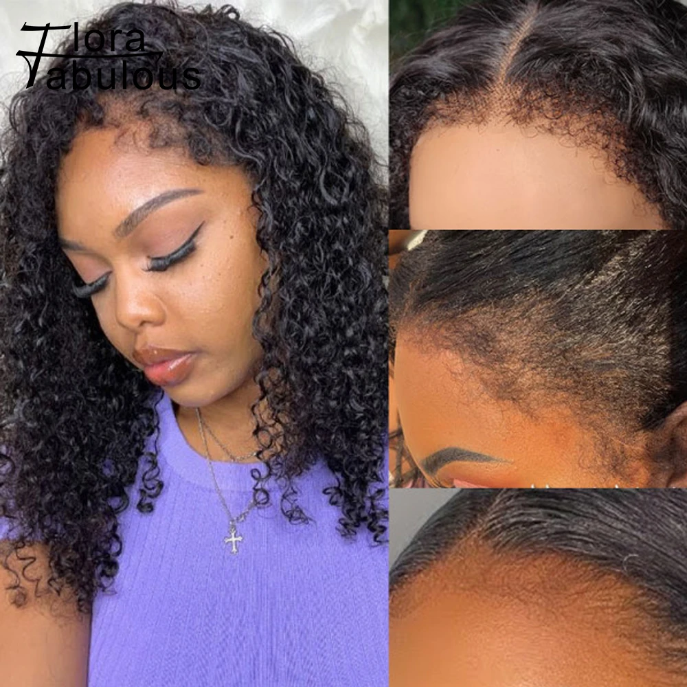 

4C Kinky Edges Deep Wave 13x4 Lace Front Wigs Pre Plucked Natural Hairline Glueless Wet and Wavy Bob Wigs Human Hair For Women