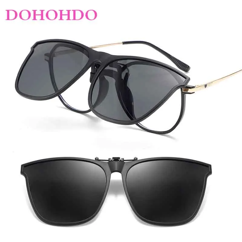 

Fashion Men's Flip Up Clip On Sunglasses Women Square Photochromic Driving Fishing Polarized Mirror Goggle Oculos De Sol Hombre