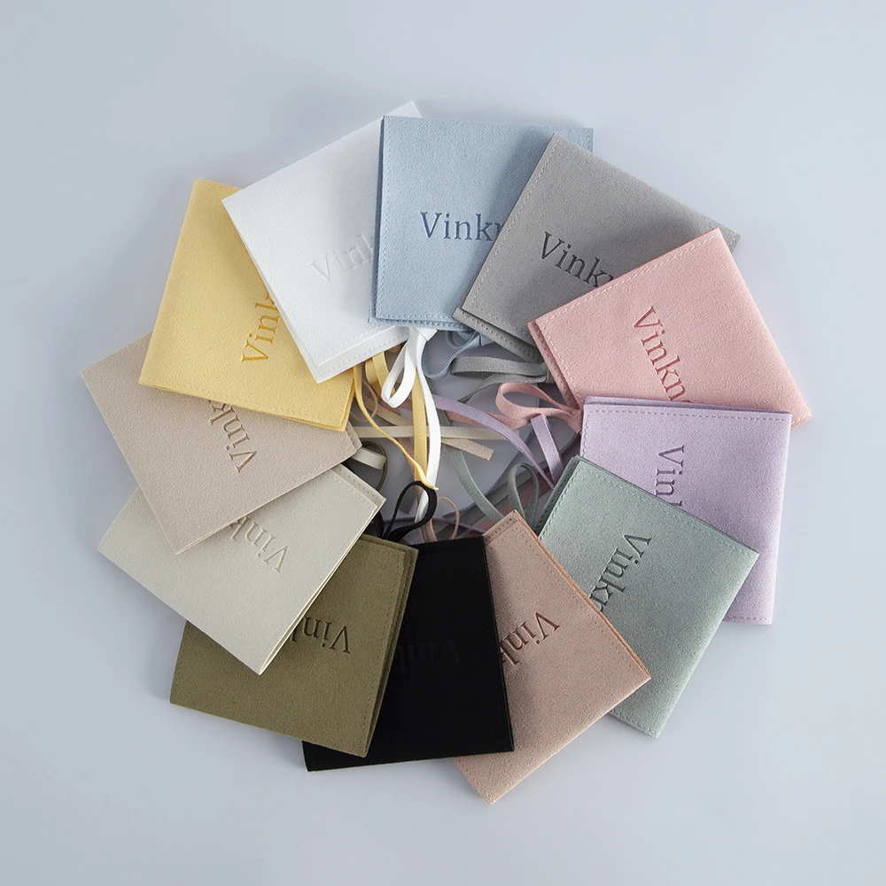 50 Jewelry Gift Bags Custom Logo 8X8cm Yellow Microfiber Packaging Pouch For Rings Earrings Tarot Card Wedding Favors Velvet Bag