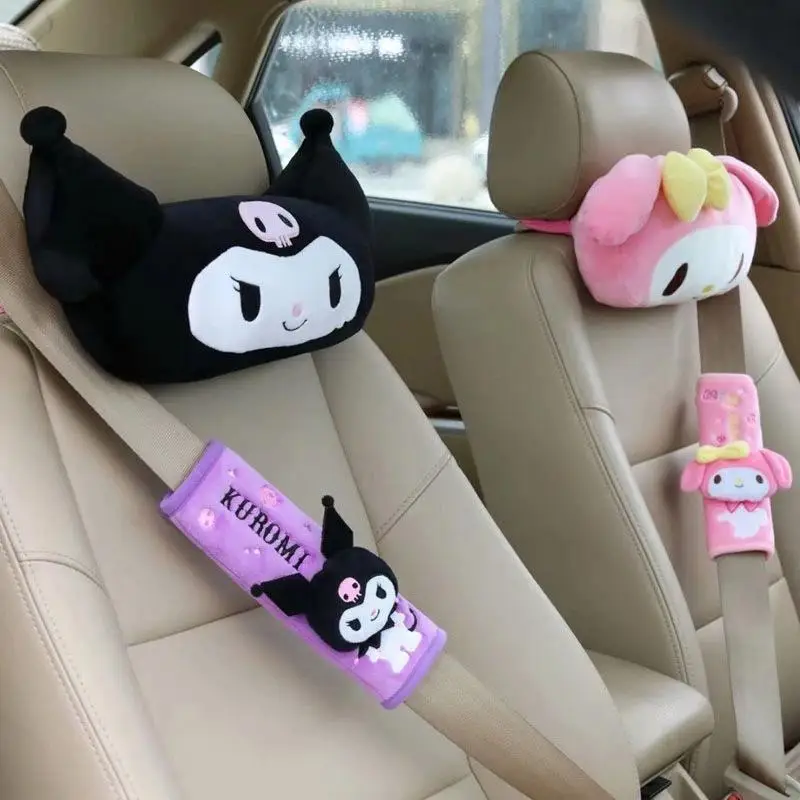 

Cartoon Sanrios Car Soft Stuffed Neck Pillow for All Seasons Kawaii Kuromi Melody Seat Belt Plush Protective Cover Shoulder Belt