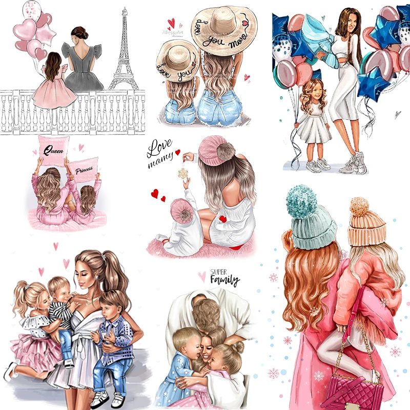 

Fashion Patches For Clothes Mom For Parent-Child Thermo Stickers T-Shirt Washable Heat Transfer Mom Baby Iron On Transfer Badge