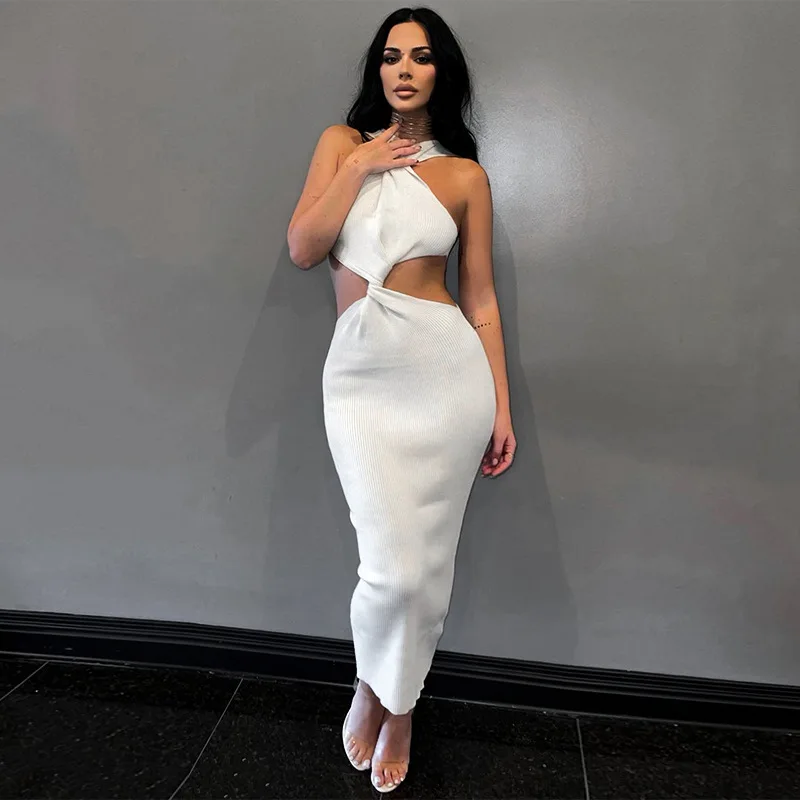 

Cut Out Slim Midi Dress For Women 2023 Summer Sexy Evening Party Short Sleeve Bodycon Long Dresses Elegant Nightclub Clothes
