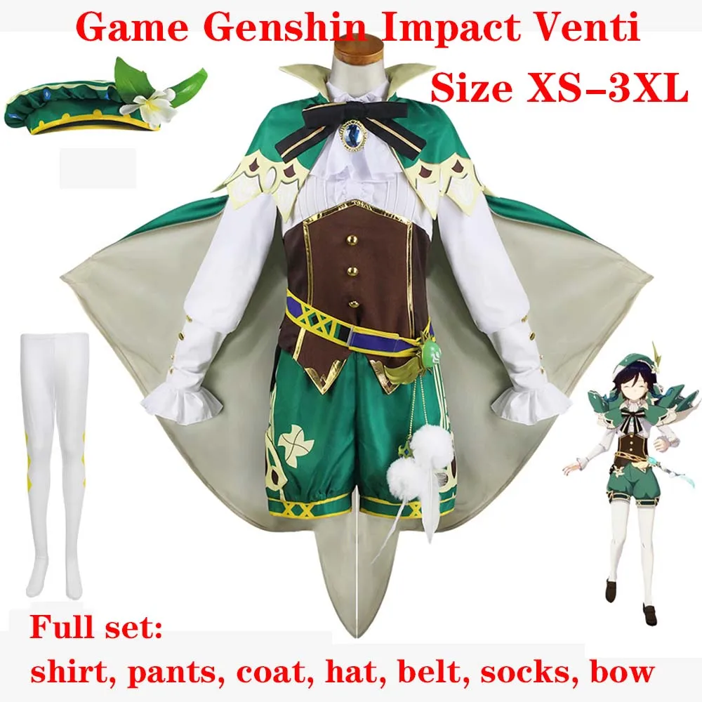 

Size XS-3XL Game Genshin Impact Venti Cosplay Costume Venti Outfits Halloween Costume Full Set for Halloween Carnival