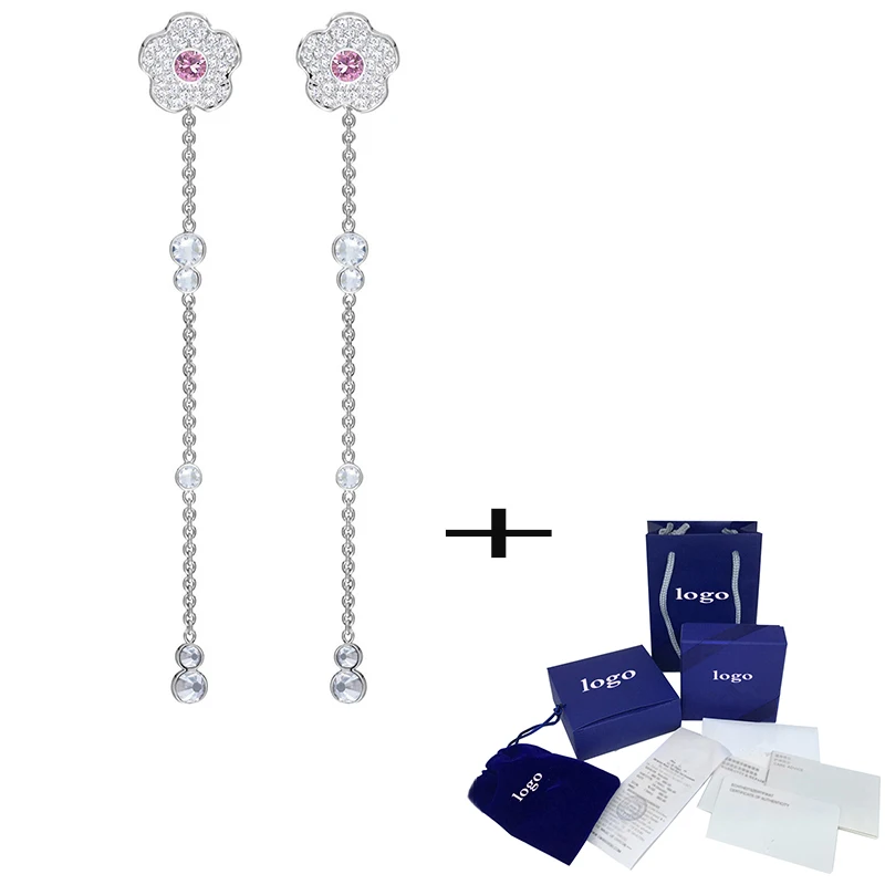 

SWA Fashion New Romantic Plum Crystal Pierced Earrings Elegant Temperament Female Earring Jewelry Gift Unique Retro