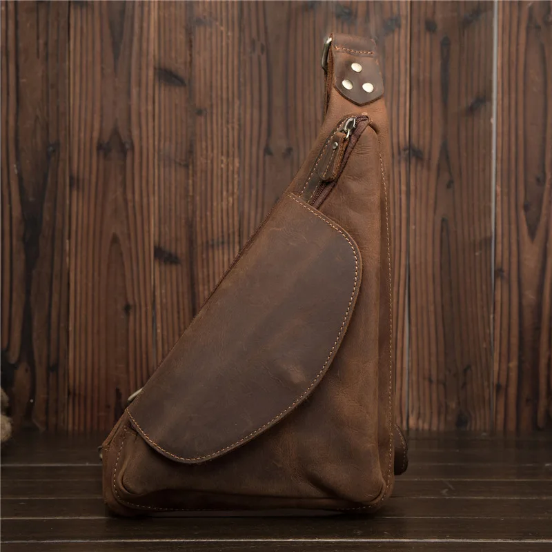 

Men Chest Travel Design Shoulder Leather Real Bag Chest Bag Sling Male Chest Vintage Crossbody Pack Daypack One Original Bag