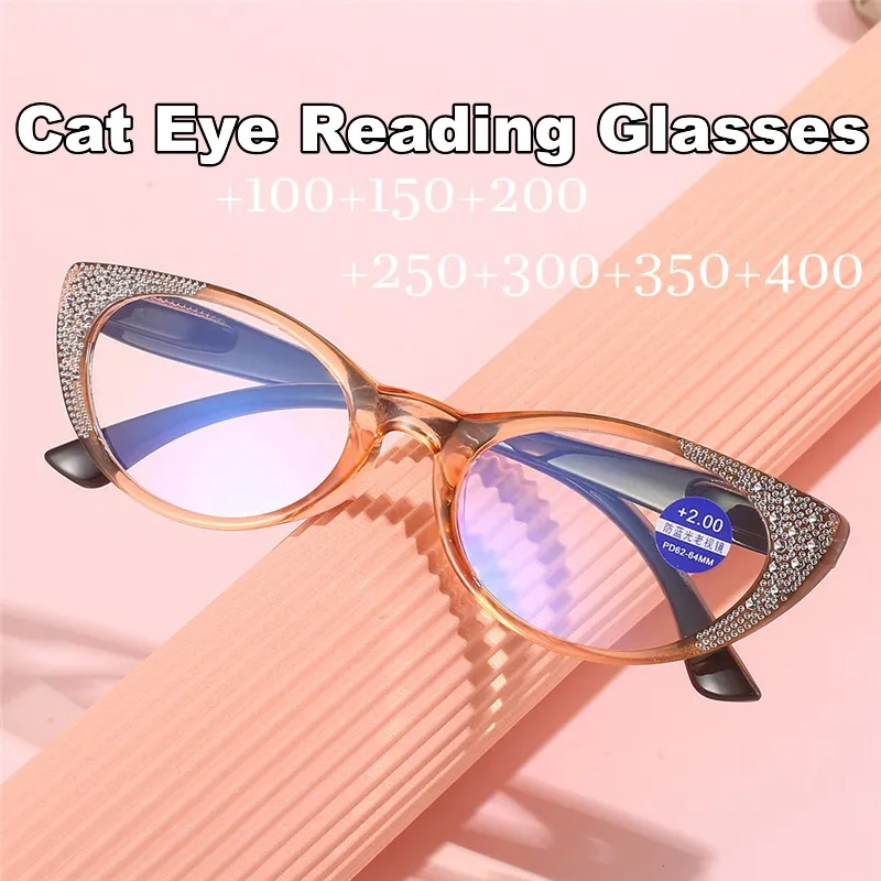 

Luxury Diamond Frame Reading Glasses Unisex Vintage Cat Eye Presbyopia HD Lens Prescription Diopter Eyeglasses +1.0 To +4.0