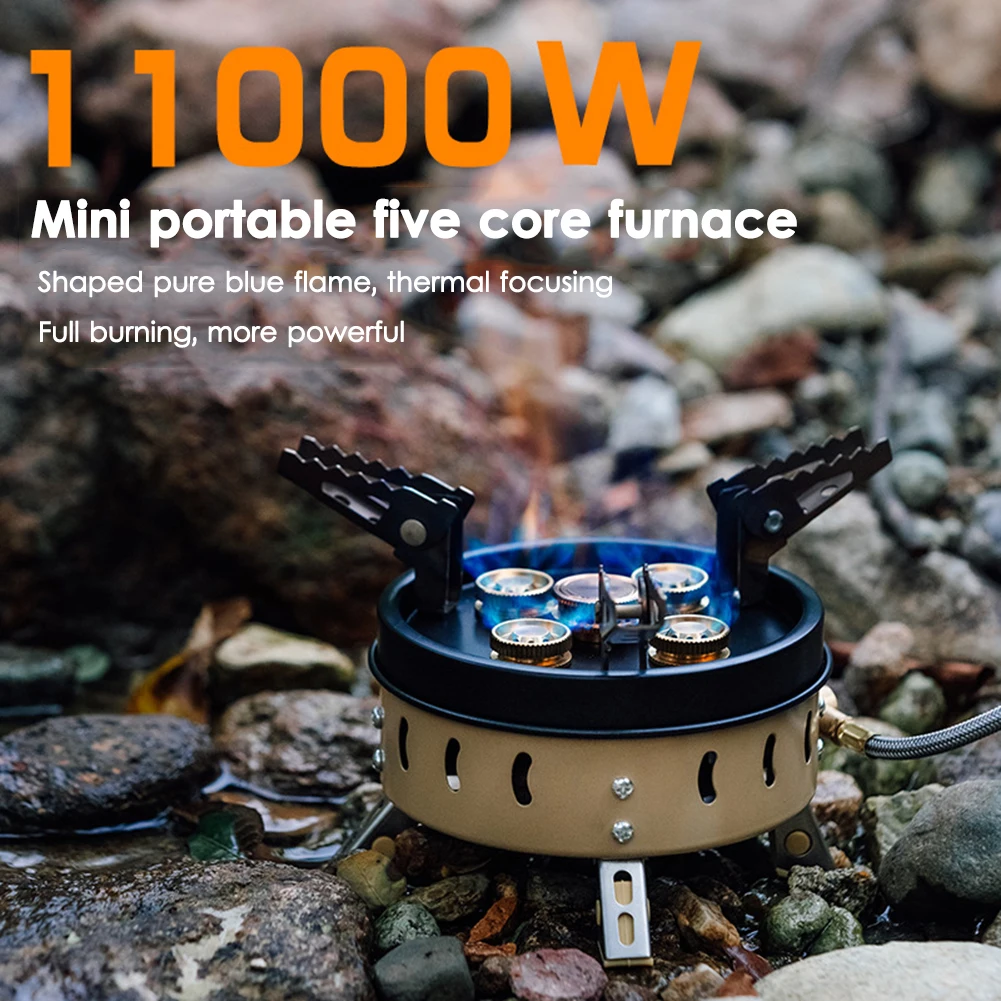 

11000W Outdoor Fire Stove Strong Folding Gas Cookware Stoves 5 Spray Head Lightweight for Hiking Survival for Picnic Backpacking