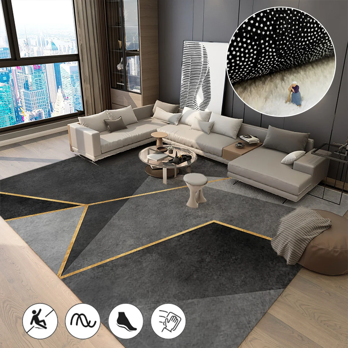 

Nordic Gray Geometric Carpets for Living Room Decoration Area Rug Large Bedroom Decor Soft Rugs Home Alfombra Hotel Lobby Carpet