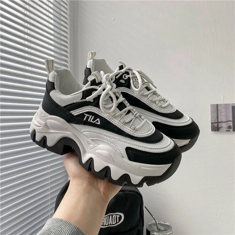 ZHUSHIYUAN Platform Shoes Patchwork Lace Up Thick Sole Women's Sweet Cool Dad Shoes Ins Fashion Spring Sneakers Zapatillas Mujer