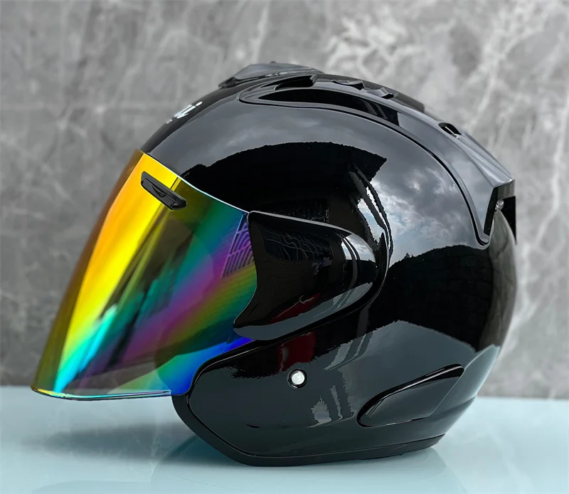 Ram4 Ярко-черный полушлем с открытым лицом для мужчин и женщин мотоциклетный