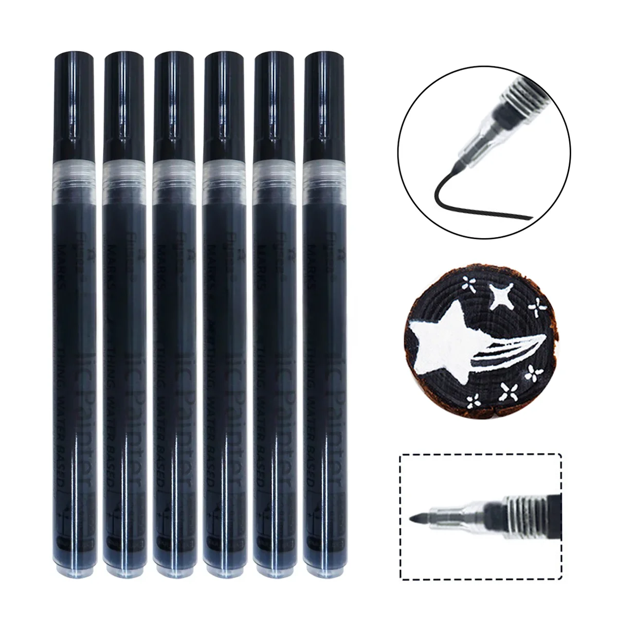 

6 шт./компл. черно-белая акриловая ручка для наскальной живописи, камня, керамики, стекла, дерева, шин, ткани, металла, холста