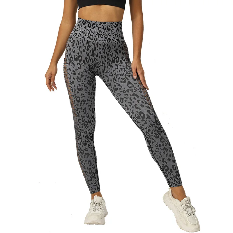 Leopard Sports Hollow Yoga Pants Women's High Waist Hip Lift Slim Running Fitness Leggings Pants  Leggings Women