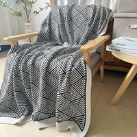 nordic ins minimalist style blanket black white sofa autumn and winter nap air conditioner knitted blanket