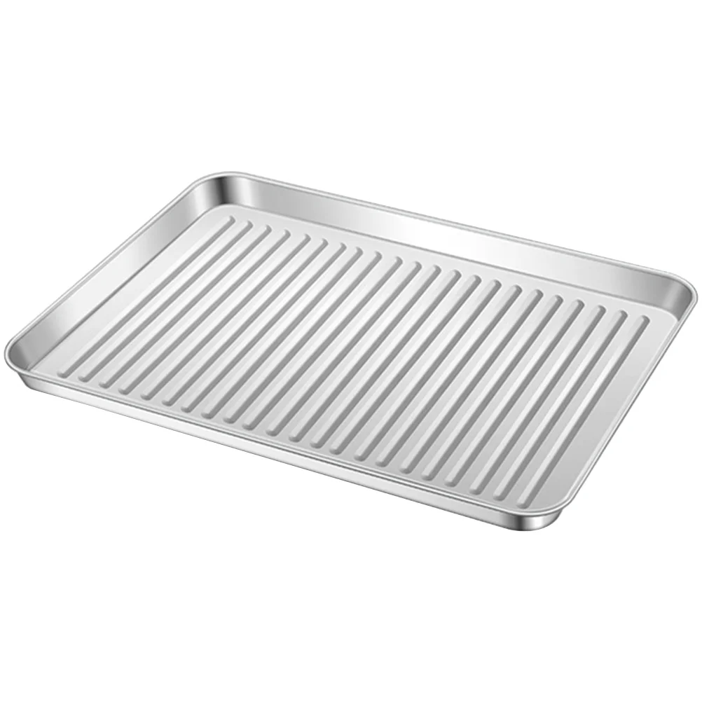 

Rectangular Tray Dumplings Plate Oven Roasting Pan Barbecue Grill Pan Oven Tray Fruit Plate Seafood Stainless Striped Baking Pan