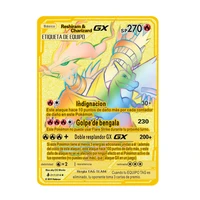 spanish pokemon charizard metal card for kids toys cartoon figure pikachu gengar battle game collection gold cards birthday gift
