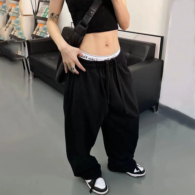 Женские мешковатые спортивные брюки Y2K зеленого цвета в стиле хиппи K-POP оверсайз