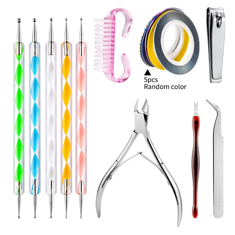 Manicure Set Nails Things Cuticle Pusher Clippers Nail Art Tool Kits Cleaning Brush Scissors Dead Skin Remover Nail Dotting Pen