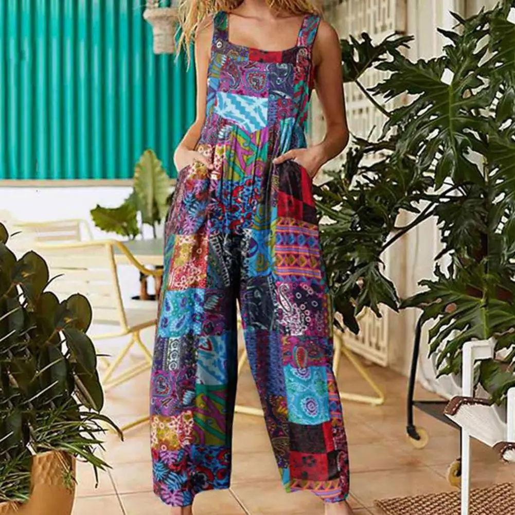 

Popular Ethnic Style Bohemia Summer Jumpsuit Beach Jumpsuit Straight Soft