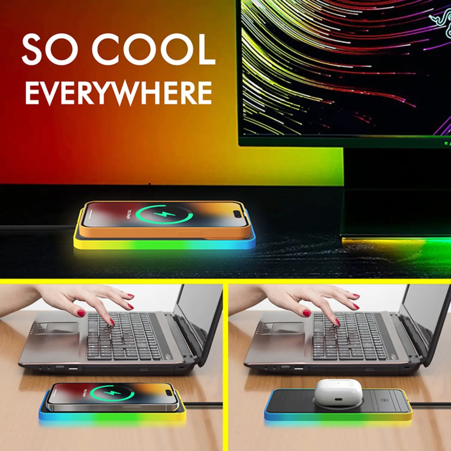 Магнитная беспроводная зарядная панель 15 Вт с RGB-подсветкой для беспроводного зарядного устройства Magsafe для iPhone 17, 16, 15, 14, 13, 12, 11 Pro Max, быстрая зарядка (art.: 3920dcba0c9bb) - 3920dcba0c9bb