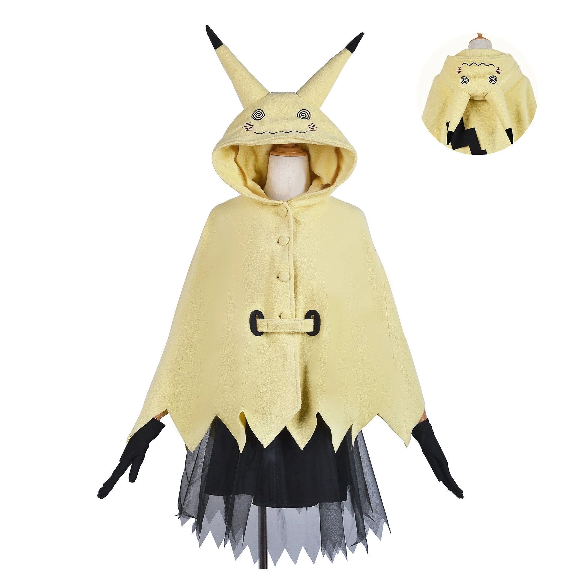 Anime Cartoon Mimikyu Cute Woman Yellow Pajamas Cosplay Costume Hooded Cape Coat Suit Girl Halloween Party Gift Dress images - 2