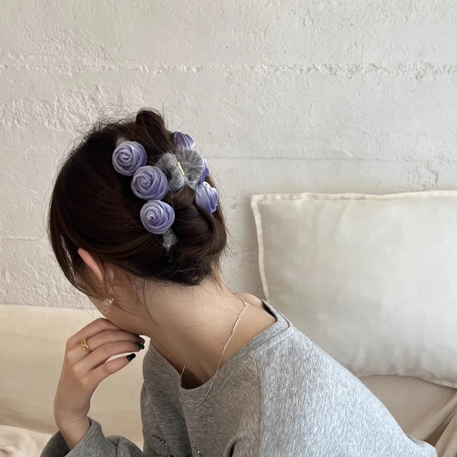 И ~~ Романтический фиолетовый ~ Бархатные цветы ручной работы Коготь для волос