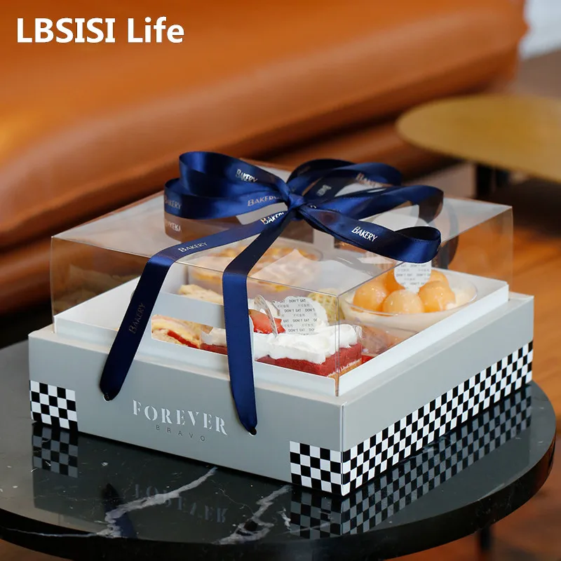 LBSISI Life 5pcs Transparent Cake Boxes PET For Handmade Pastry Cupcake Packaging Wedding Birthday Party Baby Shower Decoration