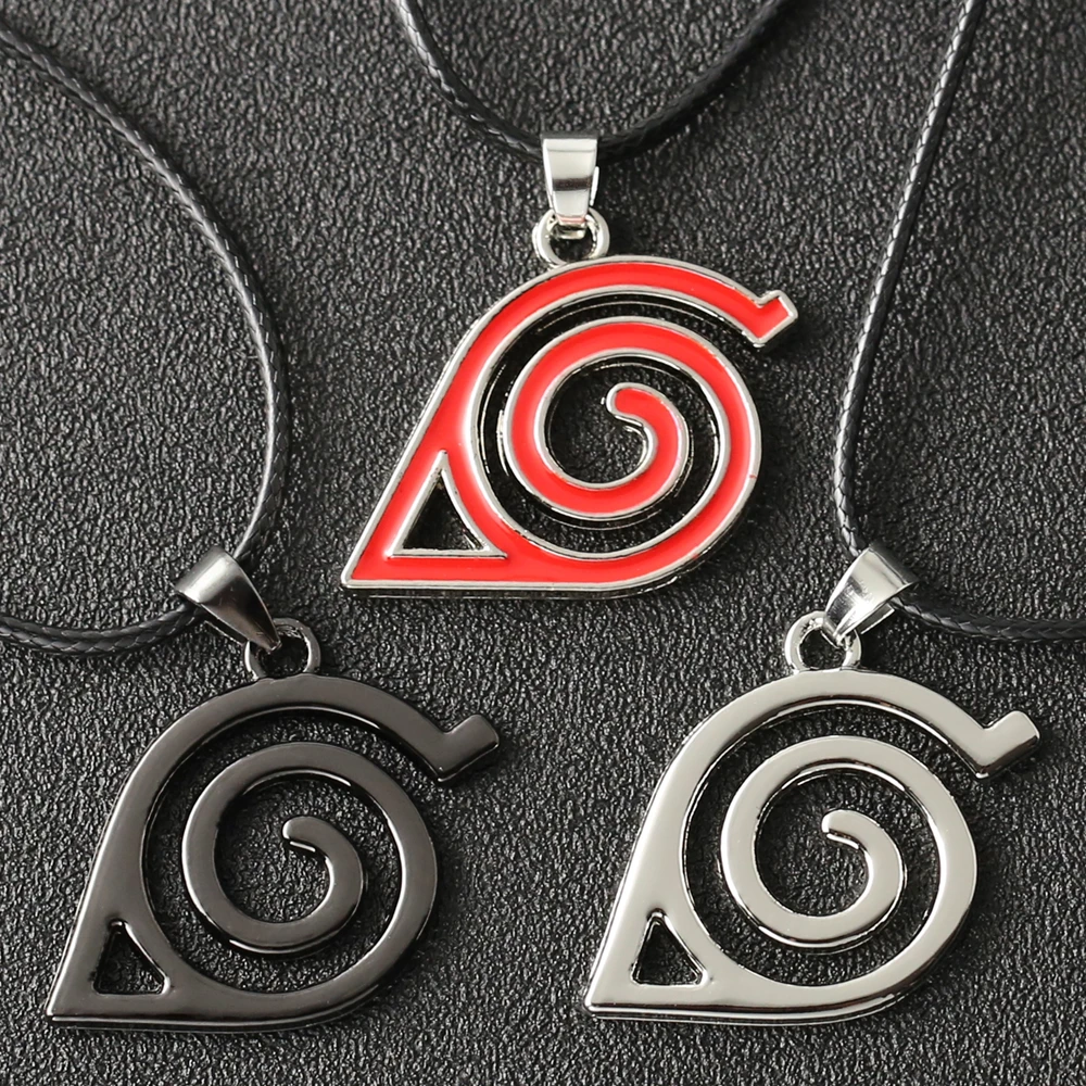Ожерелье с листьями Konohas деревня симбал логотип ниндзя акацукис кулон черного и