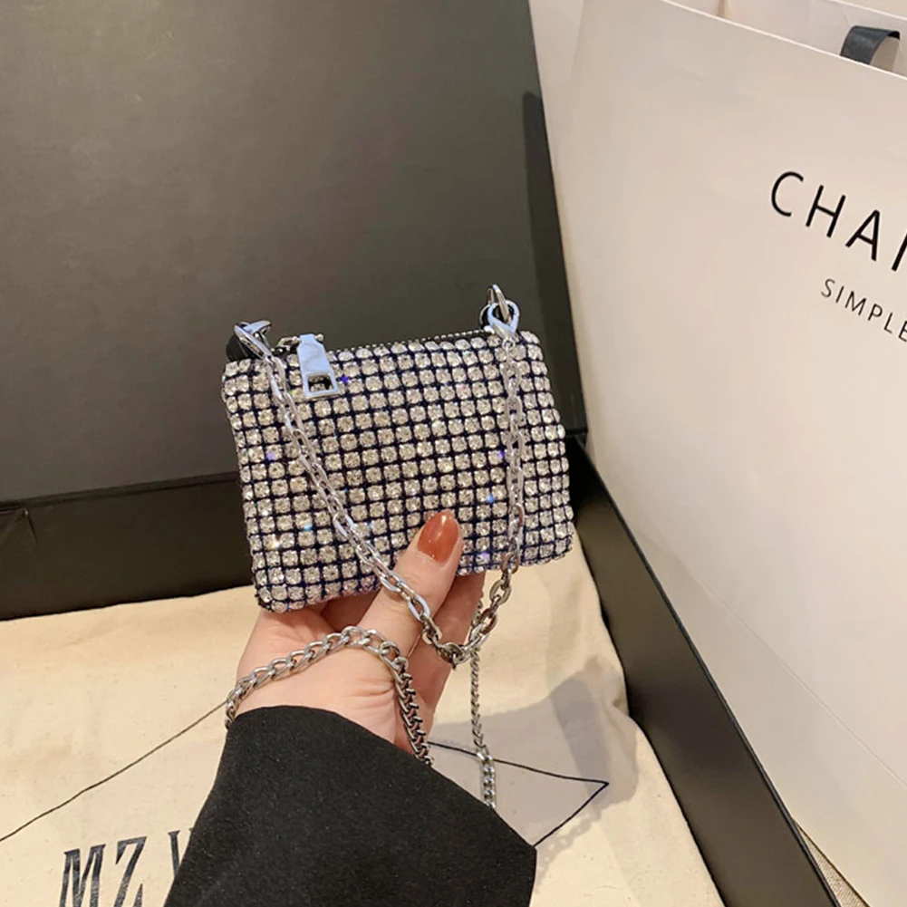 

2023 Trend Mini Rhinestone Square Bag Diamond Metal Chain Shoulder Bag Sparking Y2K Style Luxury Handbags Women Crossbody Bag