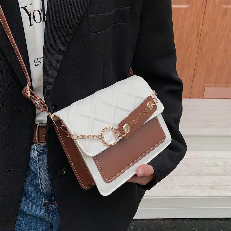 Fashion Small Square Bag 2023 Lingge Color Matching Retro Texture Western Style One Shoulder Messenger Women's Crossbody Bag