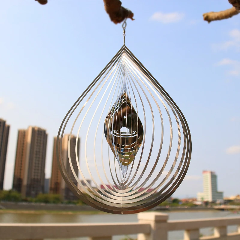 

Water Drop Shape 3D Wind Rotating Three Dimensional Wind Chimes Dripping Water Through Stone Outdoor Garden Decoration Ornaments