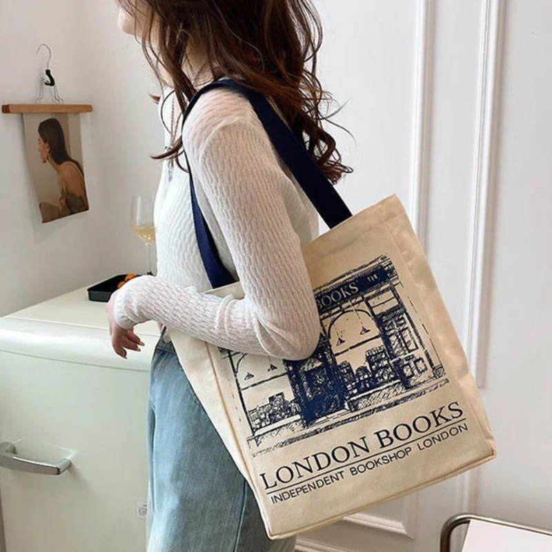 

Fashion Print Canvas Bag, Portable Large-capacity Shoulder Bag, Shopping Zipper Bag