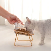 cat double bowl new with stand and mat pet puppy transparent cat food feeding dish protection cervical water feeder dog supplies
