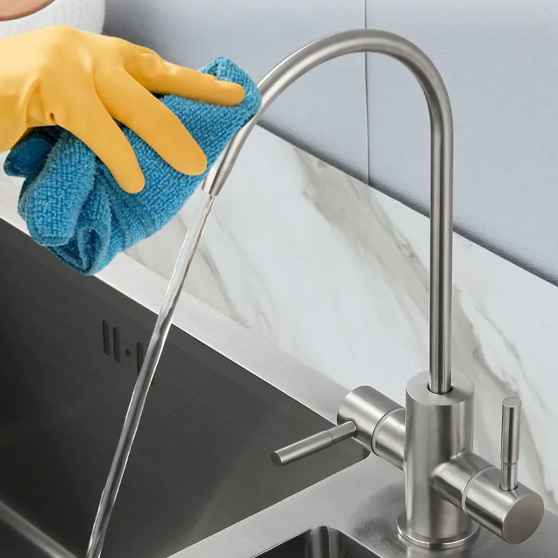 

Kitchen Faucet Stainless Steel Faucets Hot Cold Water Mixer Tap 360 degree Rotatable Double Handle Double Mold Kitchen Taps