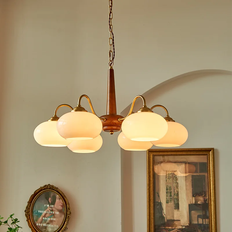 

Medieval solid wood chandelier designer Bauhaus dining room bedroom light retro Chinese living room light