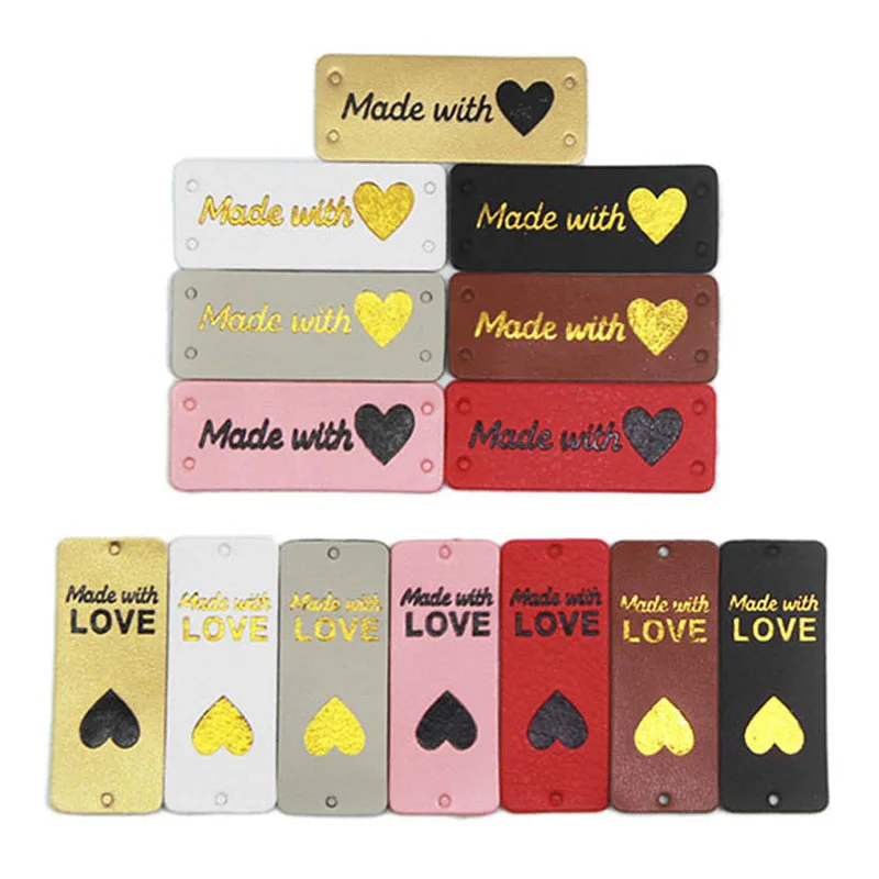 

PU Leather Tags Handmade With Love Labels Sewing Craft Hand Made Tags For Clothes Bags Shoes Knitting Tags Lables 5x2CM 20Pcs