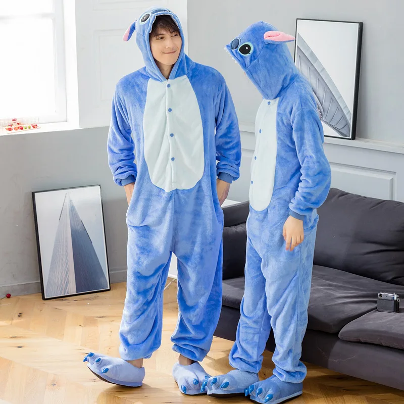 Fleece Cartoon Onesies For Adults Animal Kigurumi One-Piece Pijama Sleepwear Winter Cosplay Costume Christmas Funny Pajamas Set