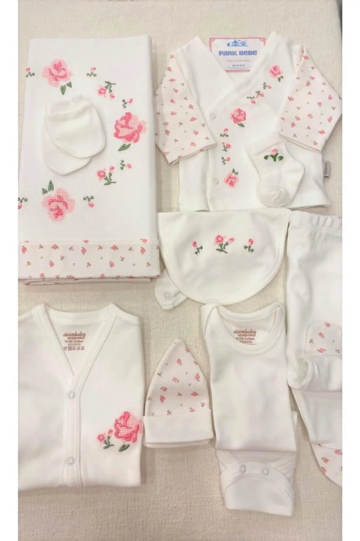 

Парковочный декорированный цветочной вышивкой Bebe, 10 шт, набор для больницы, цветочный хлопок 10'lu, белый