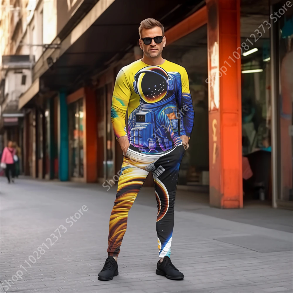 2023 Mens Long Sleeve T-shirt+Pants Casual Set 3D Abstract Astronaut Print Man Fashion Men Tracksuit Set Streetwear Man Clothing