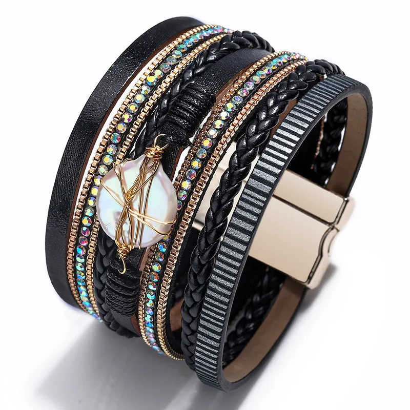 

Natural Shell Baroque Pearl Women Ornament Woven Bracelet Fashion Multi-Layerb Bracelet Jewelry Wholesale Gift Hot